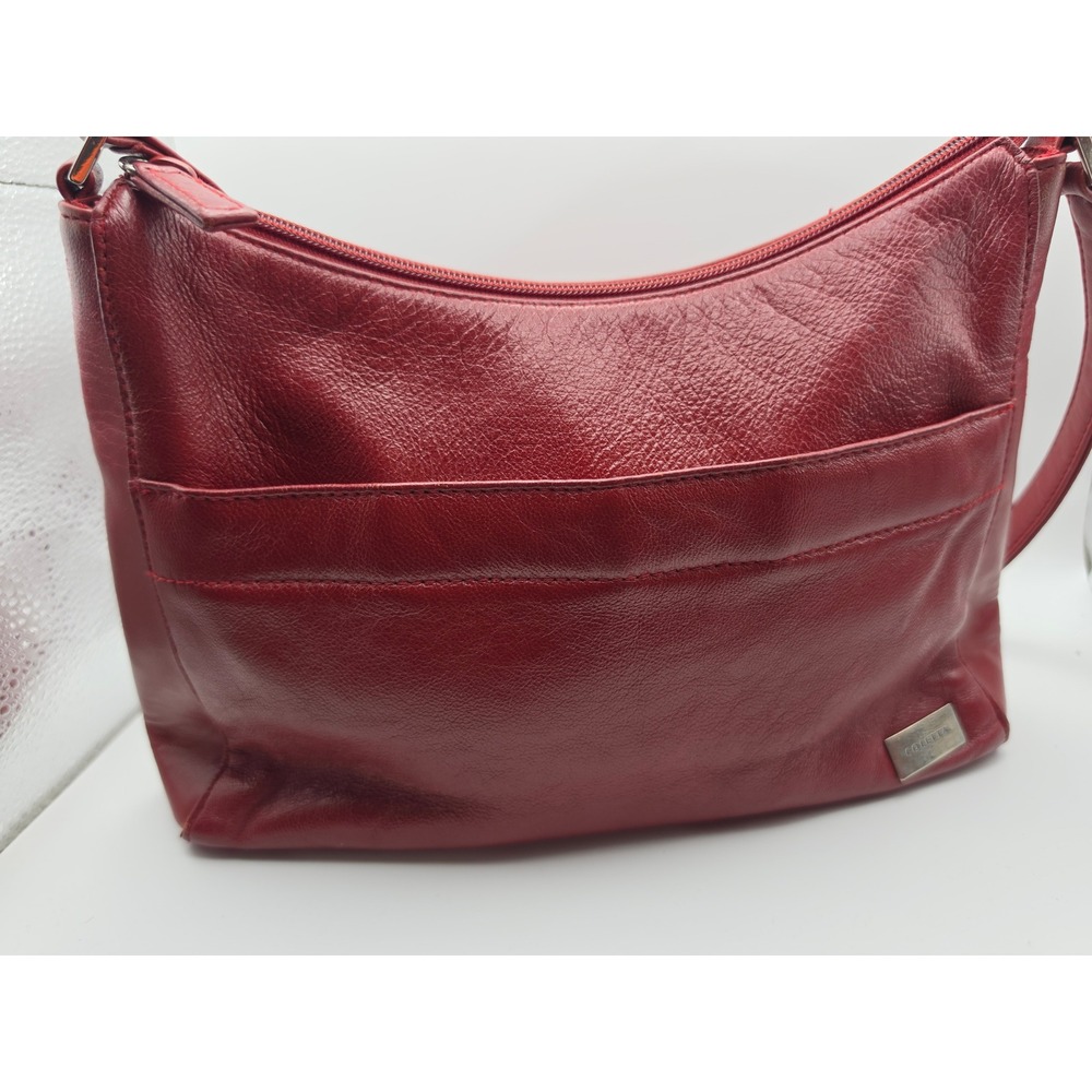 Coletta Red Pebbled Leather Shoulder Bag Zip Top Crossbody Minimalist Red